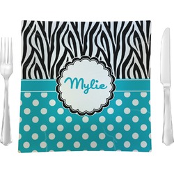 Dots & Zebra Glass Square Lunch / Dinner Plate 9.5" (Personalized)