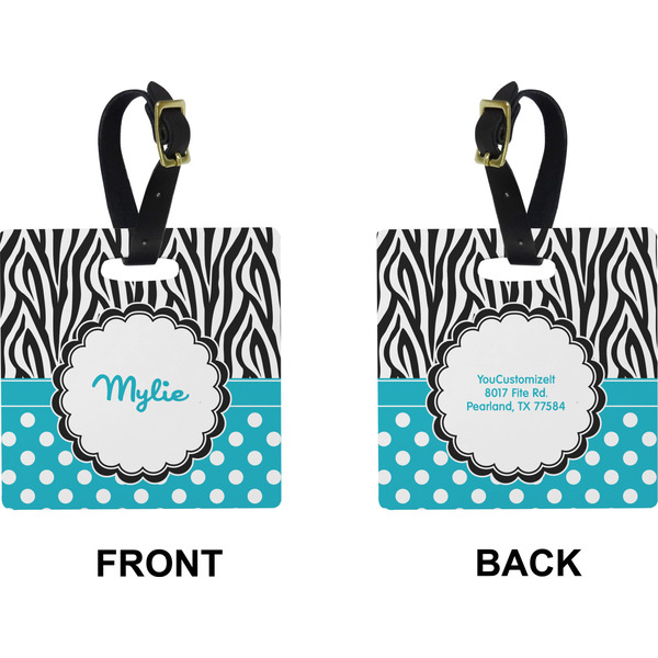 Dots & Zebra Square Luggage Tag (Front + Back)