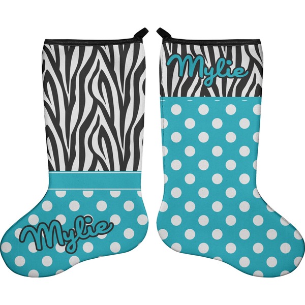 Custom Dots & Zebra Holiday Stocking - Double-Sided - Neoprene (Personalized)