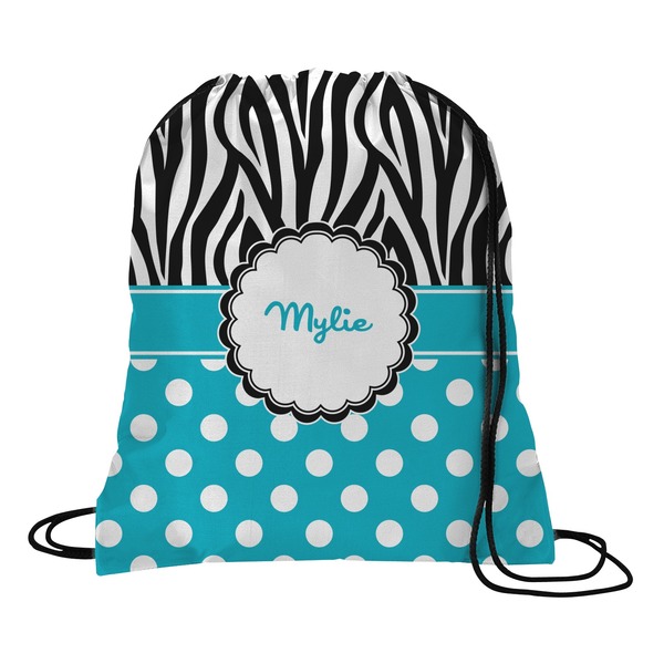 Custom Dots & Zebra Drawstring Backpack - Large (Personalized)