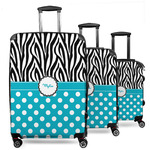 Dots & Zebra 3 Piece Luggage Set - 20" Carry On, 24" Medium Checked, 28" Large Checked (Personalized)