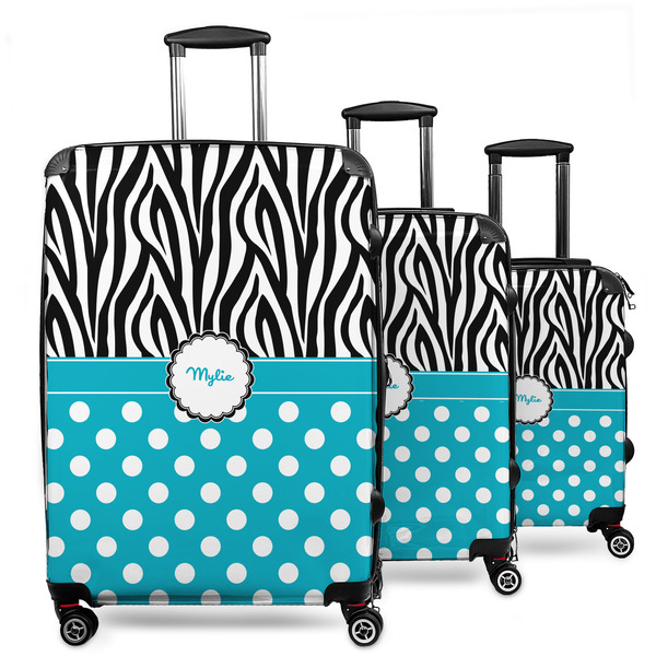 Custom Dots & Zebra 3 Piece Luggage Set - 20" Carry On, 24" Medium Checked, 28" Large Checked (Personalized)