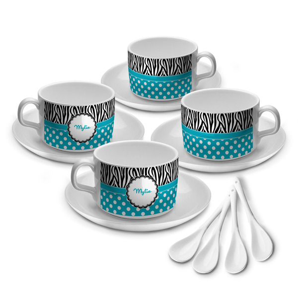 Custom Dots & Zebra Tea Cup - Set of 4 (Personalized)
