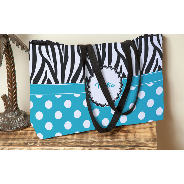 Dots & Zebra Tote w/Black Handles - Lifestyle View