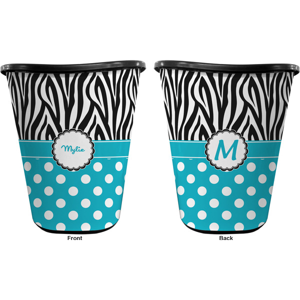 Dots & Zebra Trash Can Black - Front and Back - Apvl
