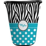 Dots & Zebra Waste Basket - Single Sided (Black) (Personalized)