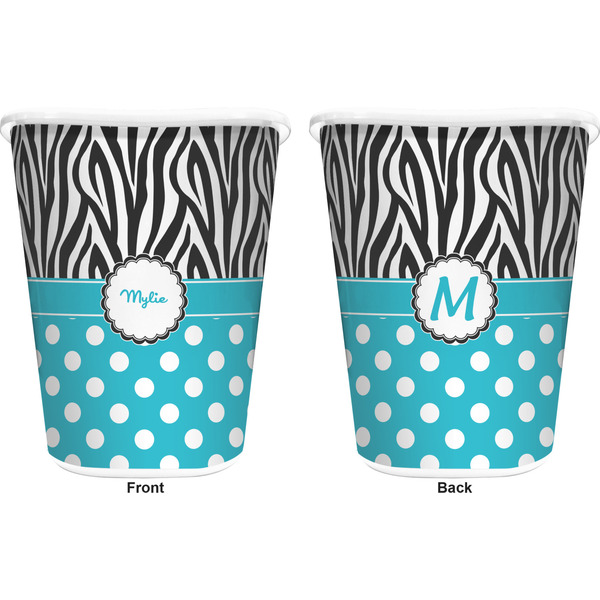 Dots & Zebra Trash Can White - Front and Back - Apvl