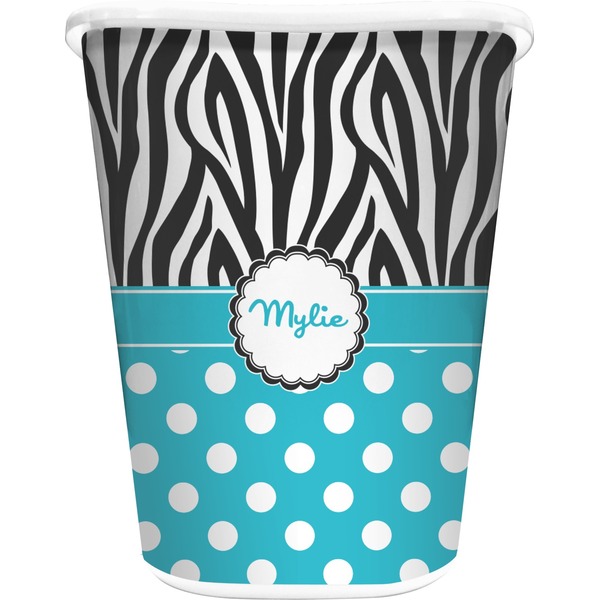 Custom Dots & Zebra Waste Basket - Double Sided (White) (Personalized)