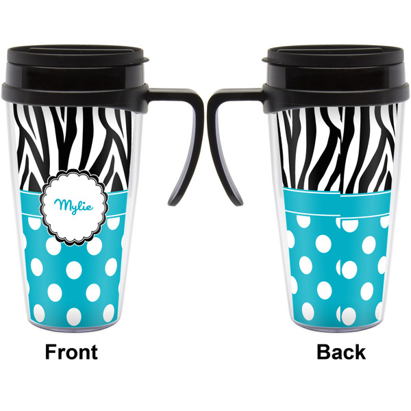 Dots & Zebra Travel Mug with Black Handle - Approval