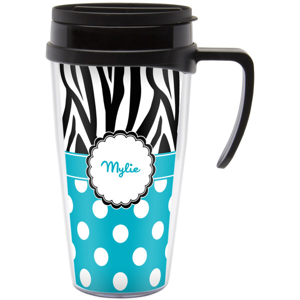Custom Dots & Zebra Acrylic Travel Mug with Handle (Personalized)
