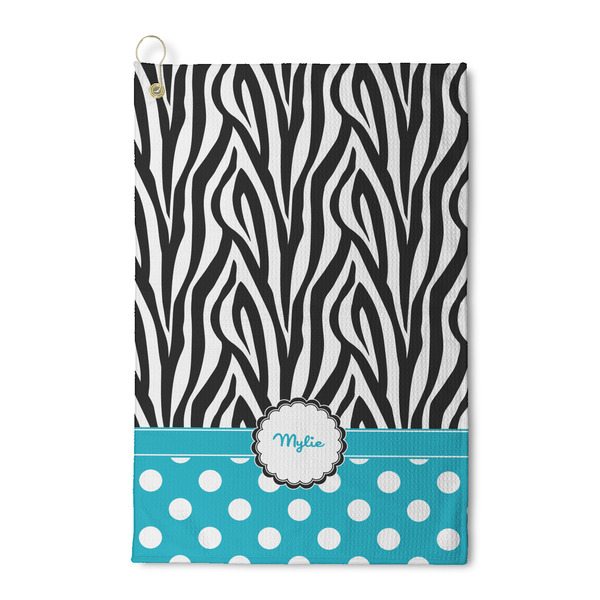 Custom Dots & Zebra Waffle Weave Golf Towel (Personalized)