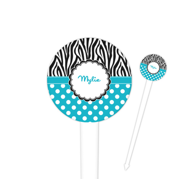 Custom Dots & Zebra 4" Round Plastic Food Picks - White - Single Sided (Personalized)