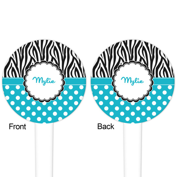 Dots & Zebra White Plastic 4" Food Pick - Round - Double Sided - Front & Back