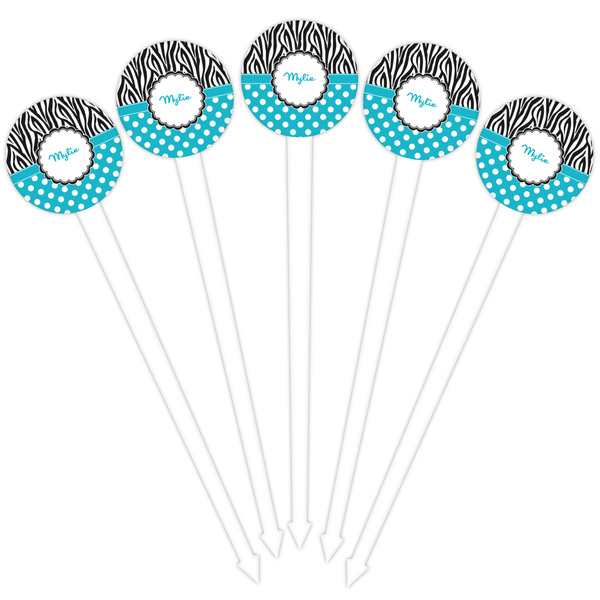 Dots & Zebra White Plastic 4" Food Pick - Round - Fan View