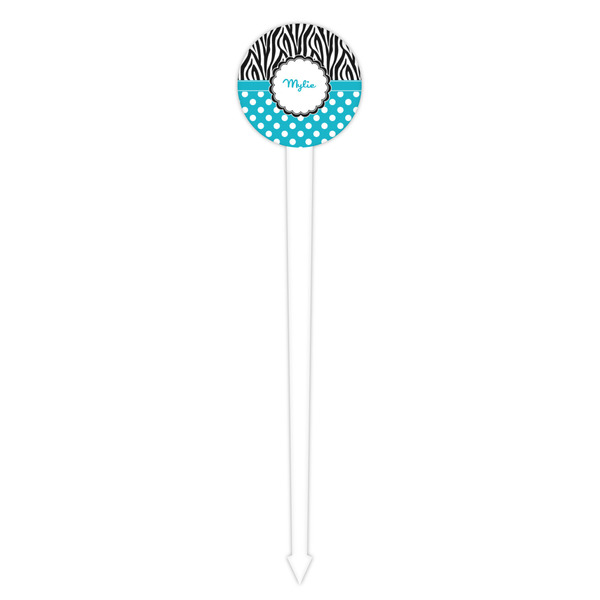 Dots & Zebra White Plastic 4" Food Pick - Round - Single Pick