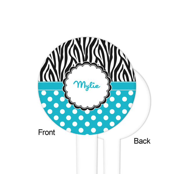 Dots & Zebra White Plastic 4" Food Pick - Round - Single Sided - Front & Back