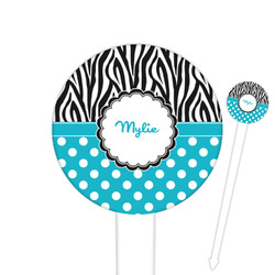 Dots & Zebra 6" Round Plastic Food Picks - White - Double Sided (Personalized)