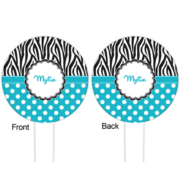 Dots & Zebra White Plastic 6" Food Pick - Round - Double Sided - Front & Back