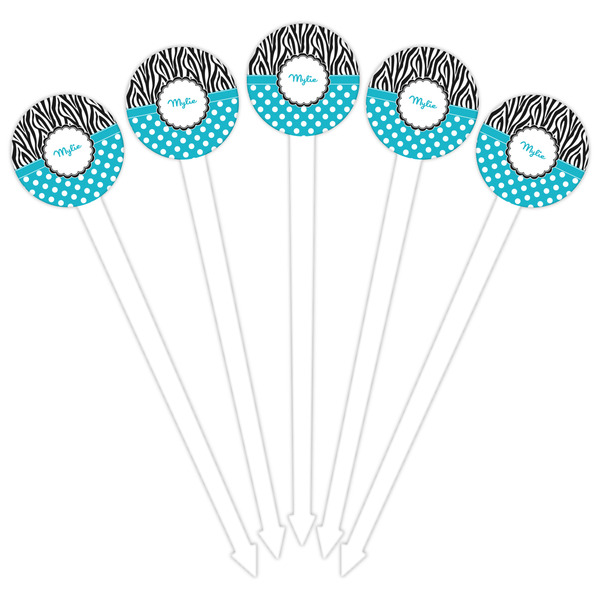 Dots & Zebra White Plastic 6" Food Pick - Round - Fan View