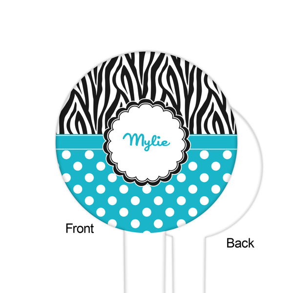 Dots & Zebra White Plastic 6" Food Pick - Round - Single Sided - Front & Back