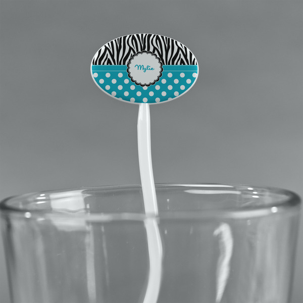 Dots & Zebra White Plastic 7" Stir Stick - Oval - Main