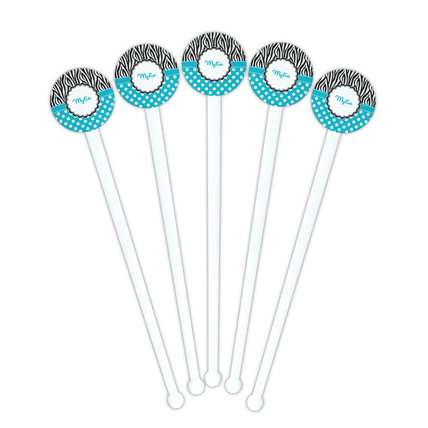 Dots & Zebra White Plastic 7" Stir Stick - Round - Fan View