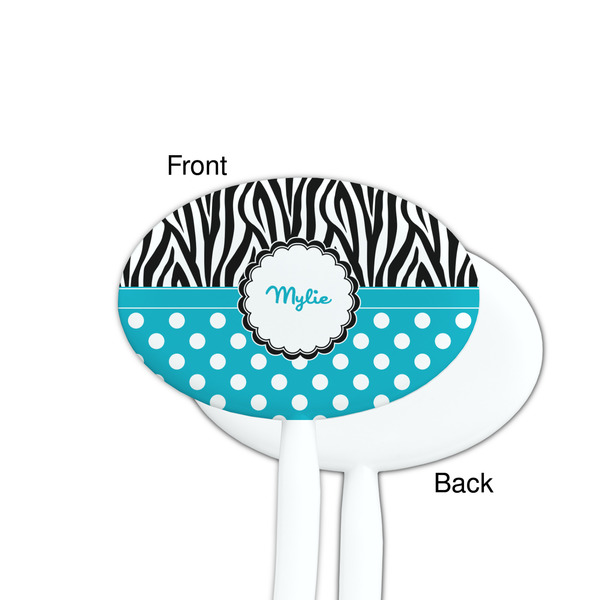 Dots & Zebra White Plastic 7" Stir Stick - Single Sided - Oval - Front & Back