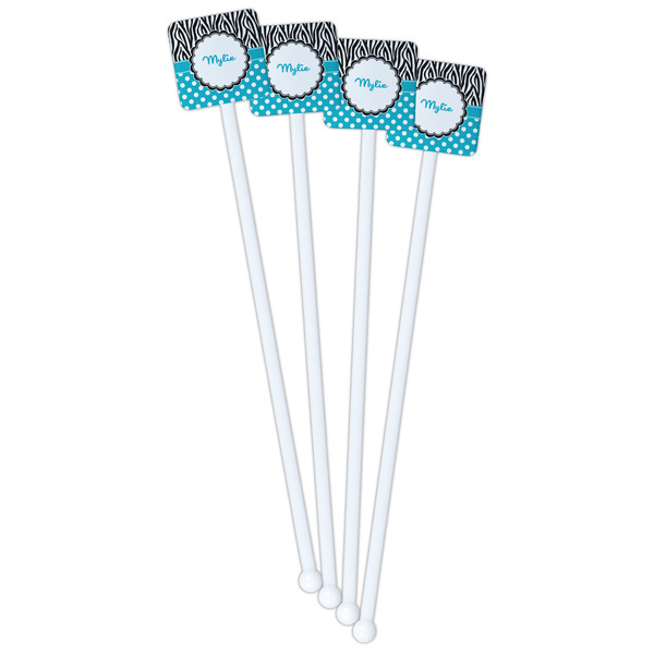 Dots & Zebra White Plastic Stir Stick - Single Sided - Square - Front