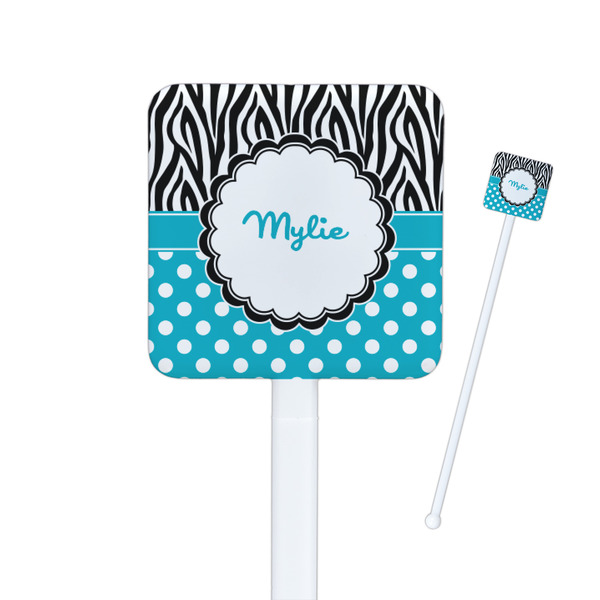 Custom Dots & Zebra Square Plastic Stir Sticks - Single Sided (Personalized)