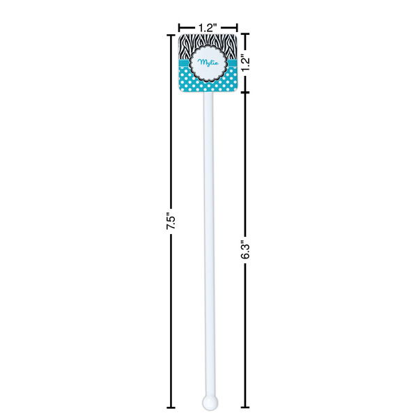 Dots & Zebra White Plastic Stir Stick - Square - Dimensions
