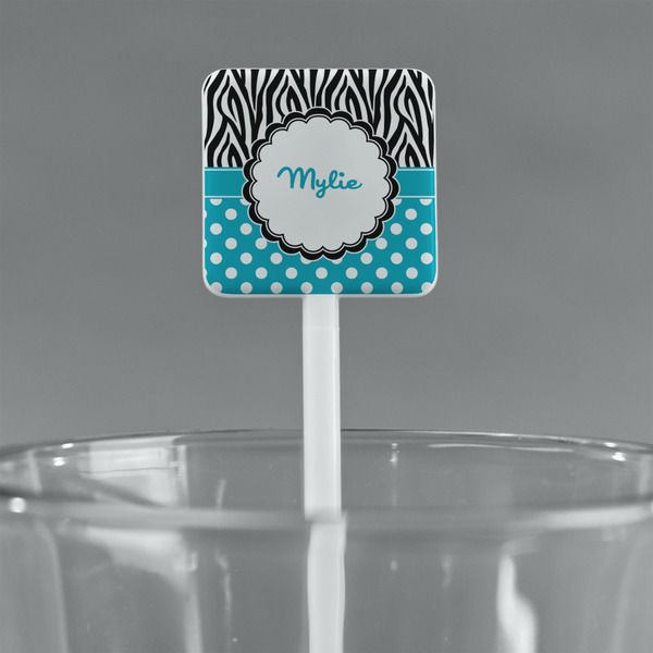 Dots & Zebra White Plastic Stir Stick - Square - Main