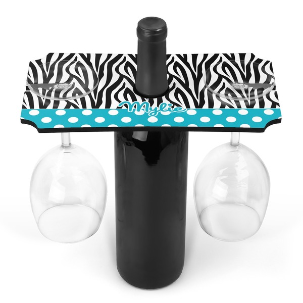 Custom Dots & Zebra Wine Bottle & Glass Holder (Personalized)
