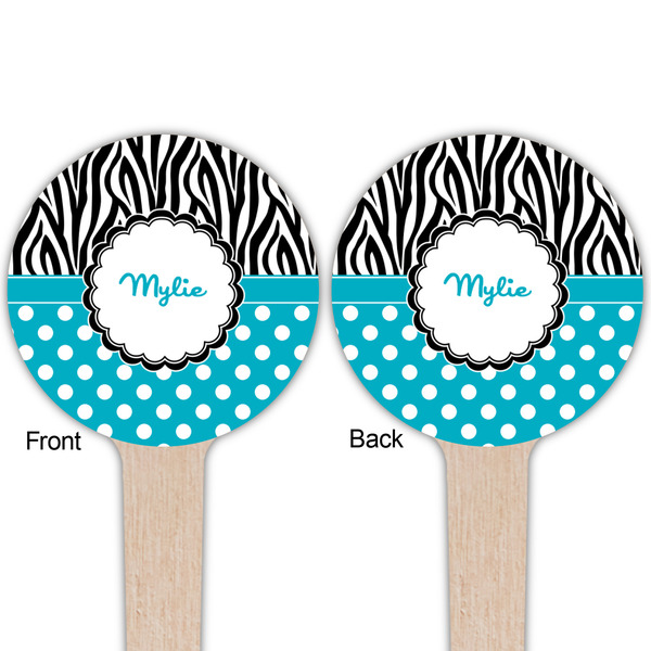 Dots & Zebra Wooden 4" Food Pick - Round - Double Sided - Front & Back