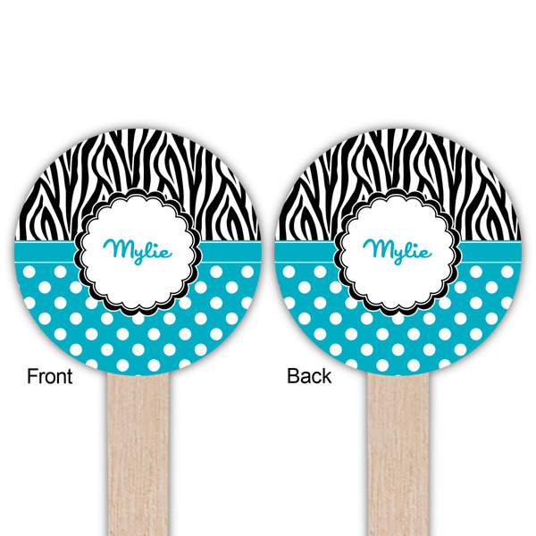 Dots & Zebra Wooden 6" Food Pick - Round - Double Sided - Front & Back