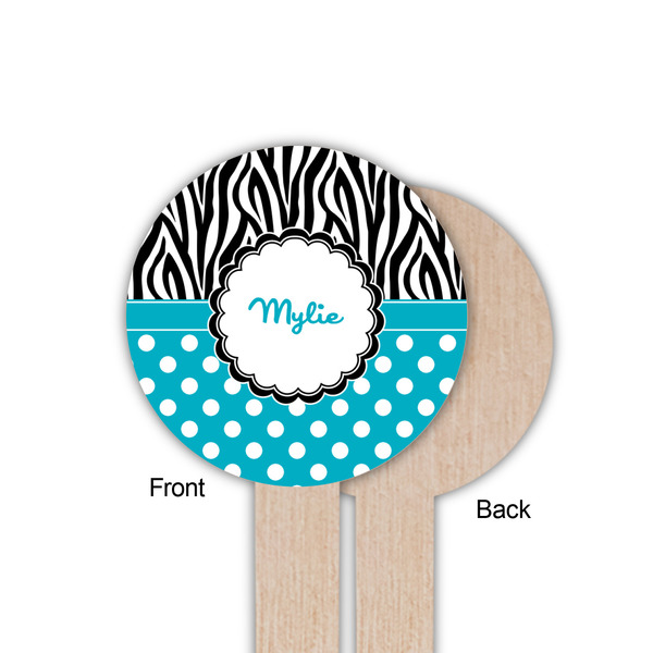 Dots & Zebra Wooden 6" Food Pick - Round - Single Sided - Front & Back