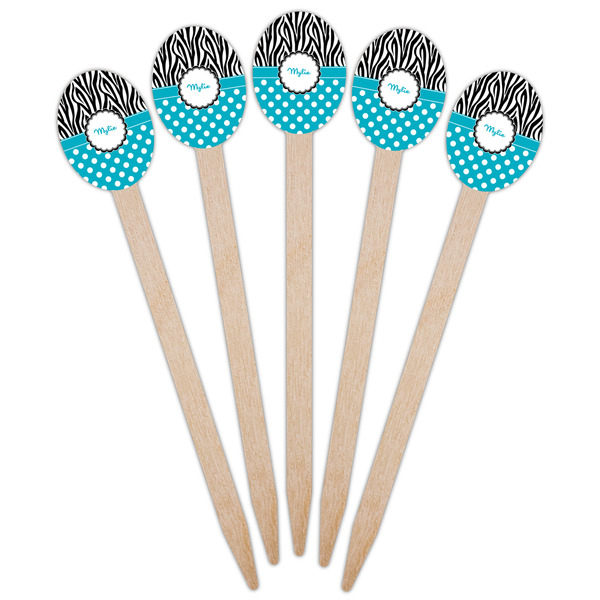 Dots & Zebra Wooden Food Pick - Oval - Fan View