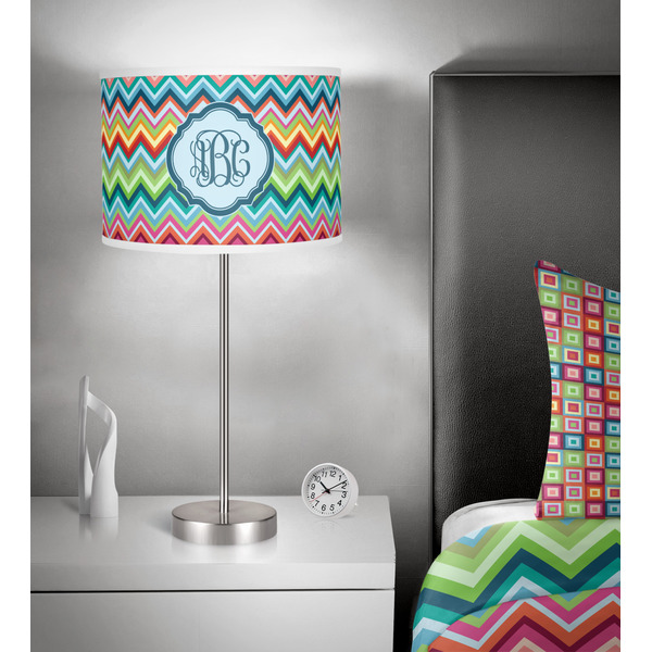 Retro Chevron Monogram 13 inch drum lamp shade - in room