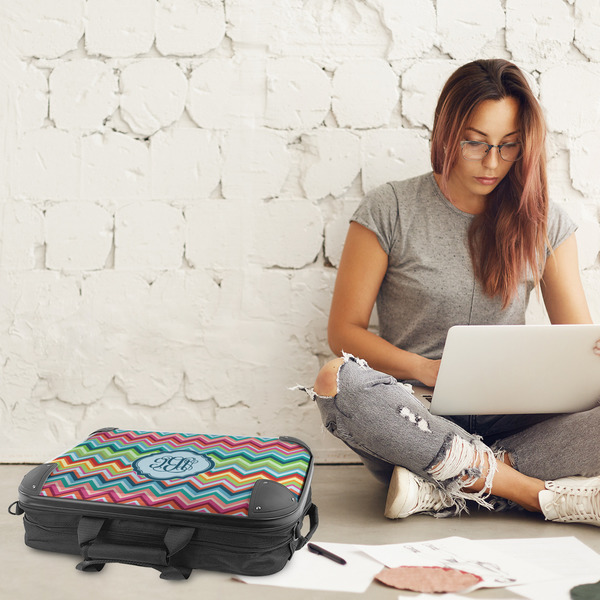 Retro Chevron Monogram 18" Laptop Briefcase - LIFESTYLE