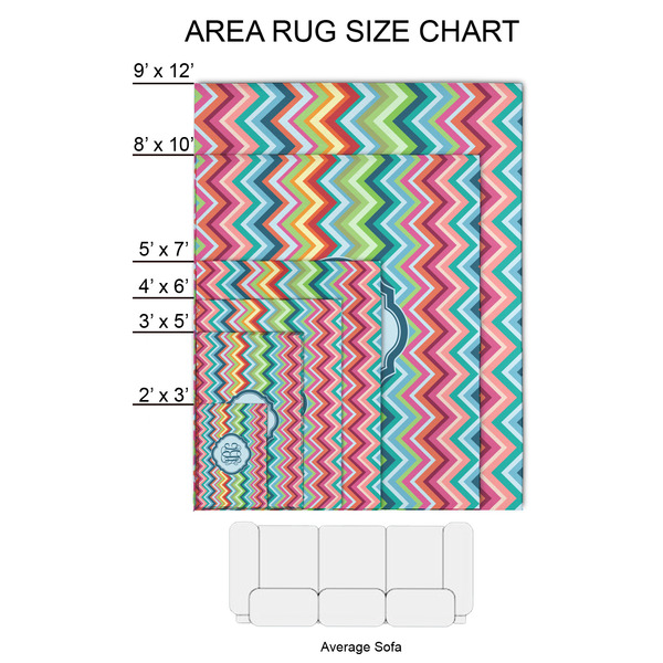 Retro Chevron Monogram 2'x3' Indoor Area Rugs - Size Chart