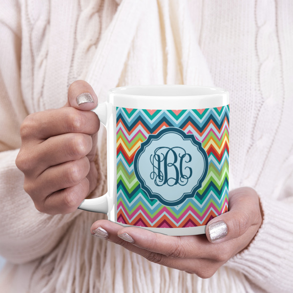 Retro Chevron Monogram 20oz Coffee Mug - LIFESTYLE