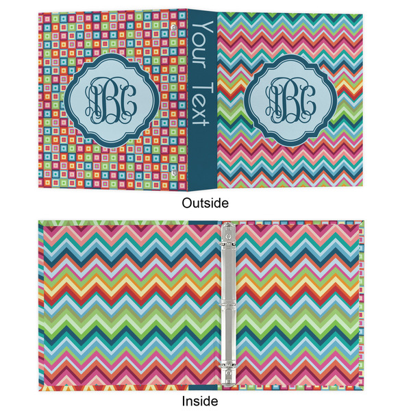 Retro Chevron Monogram 3 Ring Binders - Full Wrap - 1" - APPROVAL