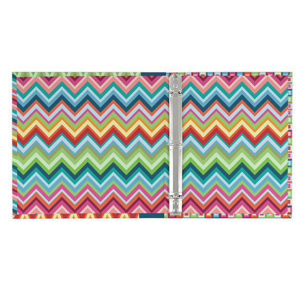 Retro Chevron Monogram 3 Ring Binders - Full Wrap - 1" - OPEN INSIDE