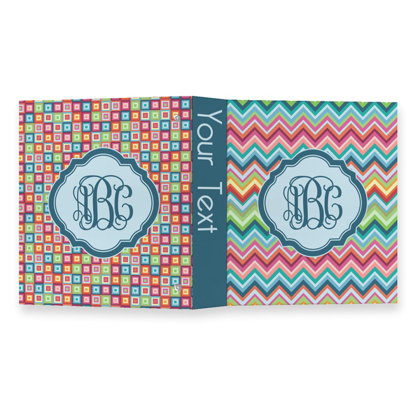 Retro Chevron Monogram 3 Ring Binders - Full Wrap - 1" - OPEN OUTSIDE