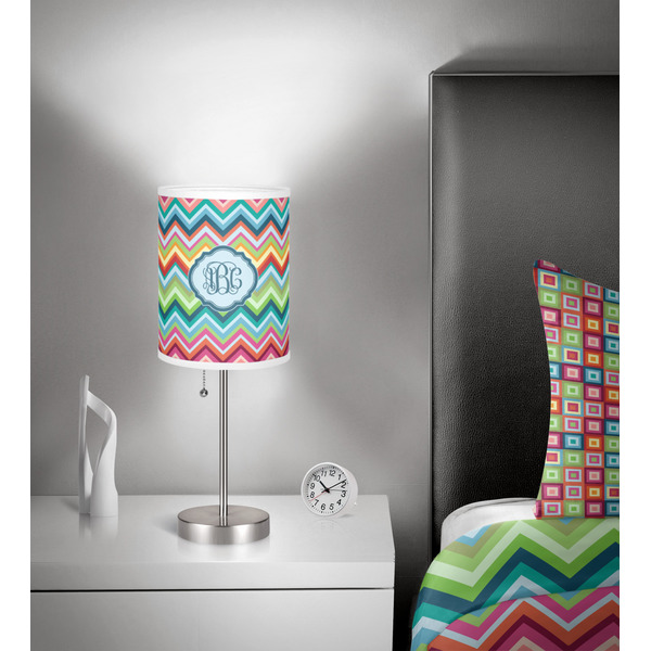 Retro Chevron Monogram 7 inch drum lamp shade - in room