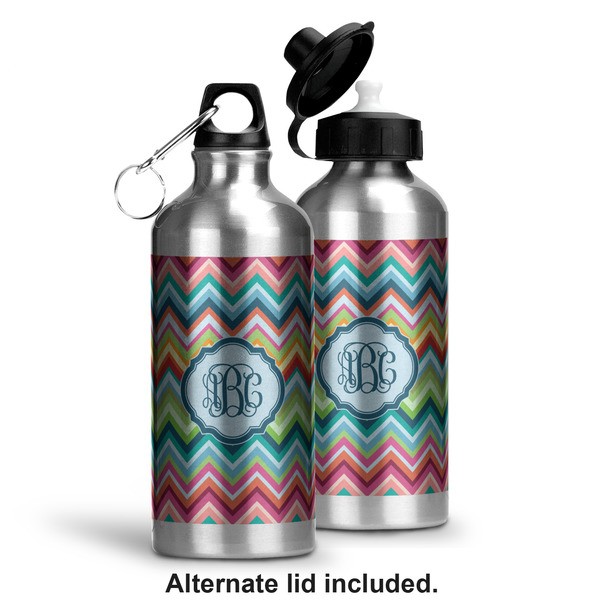 Retro Chevron Monogram Aluminum Water Bottle - Alternate lid options