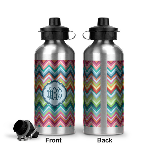 Retro Chevron Monogram Aluminum Water Bottle - Front and Back