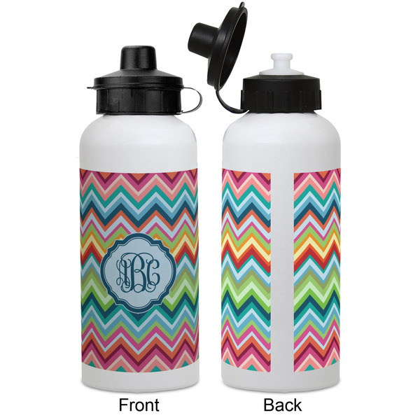 Retro Chevron Monogram Aluminum Water Bottle - White APPROVAL