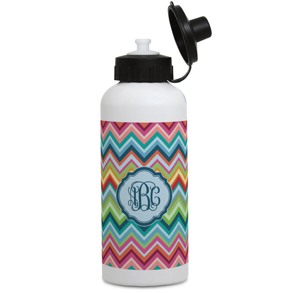 Custom Retro Chevron Monogram Water Bottles - Aluminum - 20 oz - White