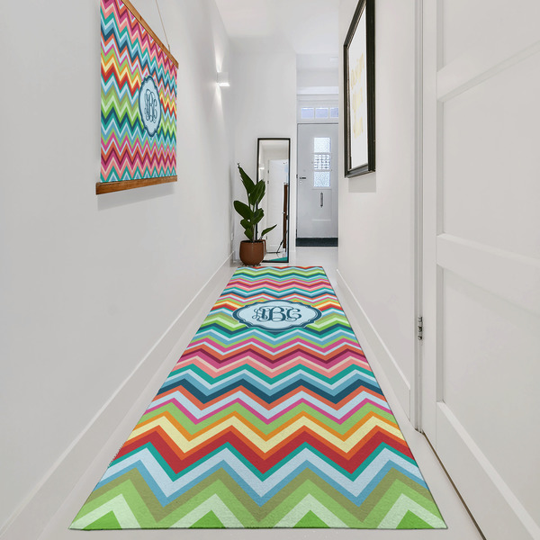 Retro Chevron Monogram Area Rug Sizes - In Context (vertical)
