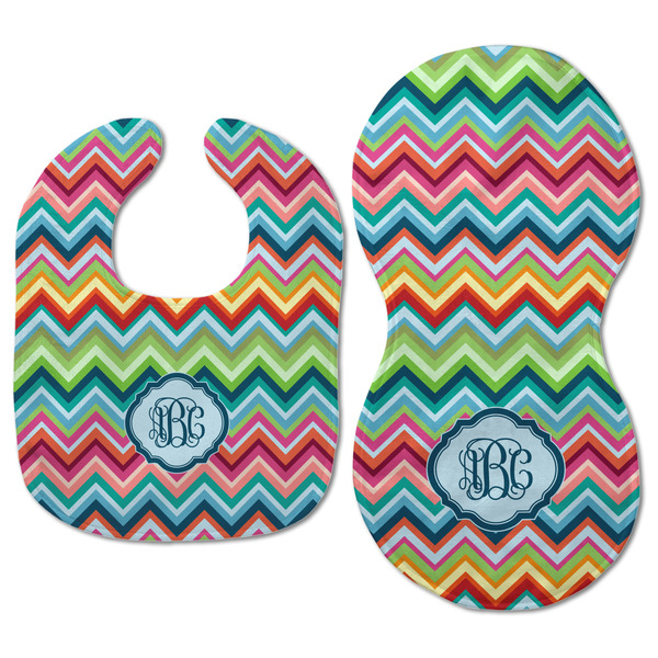 Retro Chevron Monogram Baby Bib & Burp Set - Approval (new bib & burp)